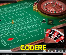 Una escena digital vívida inspirada en casino con CODERE mostrado prominentemente, luces brillantes, fichas, cartas y acentos dorados.